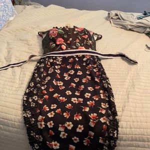 One of a kind cocktail dress embroidered lace top.